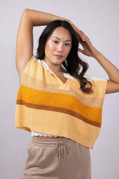 Illa Illa Multi Stripe Patch Top for Women in Orange Multi