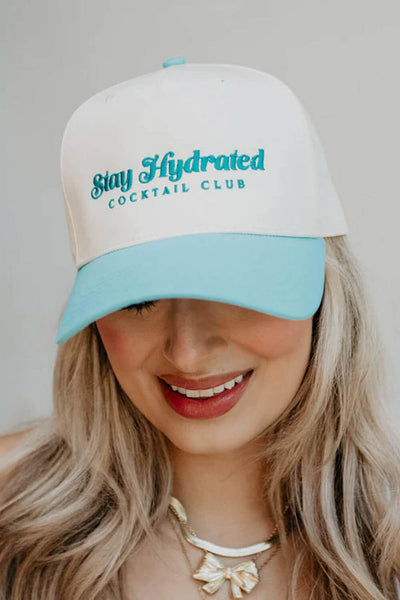 Stay Hydrated Trucker Hat for Women in Aqua/Tan