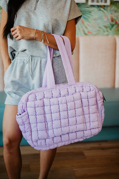 Quilted Puffer Weekender Bubble Bag for Women in Light Purple