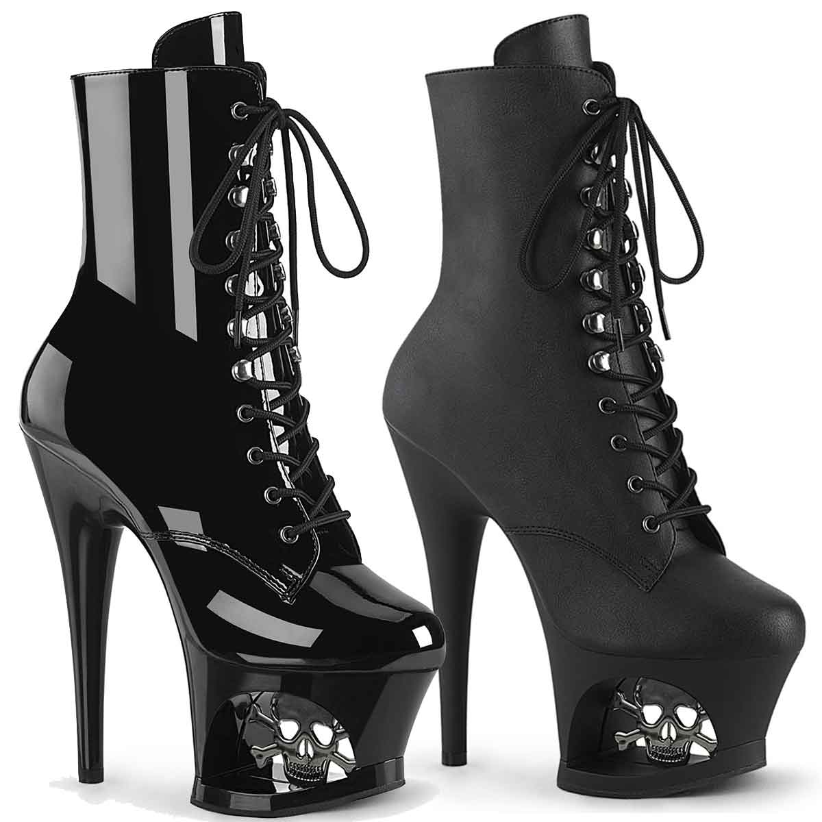 MOON-1020SK, Cut Out Platform Ankle Boots with Skull and Bones CLEARANCE