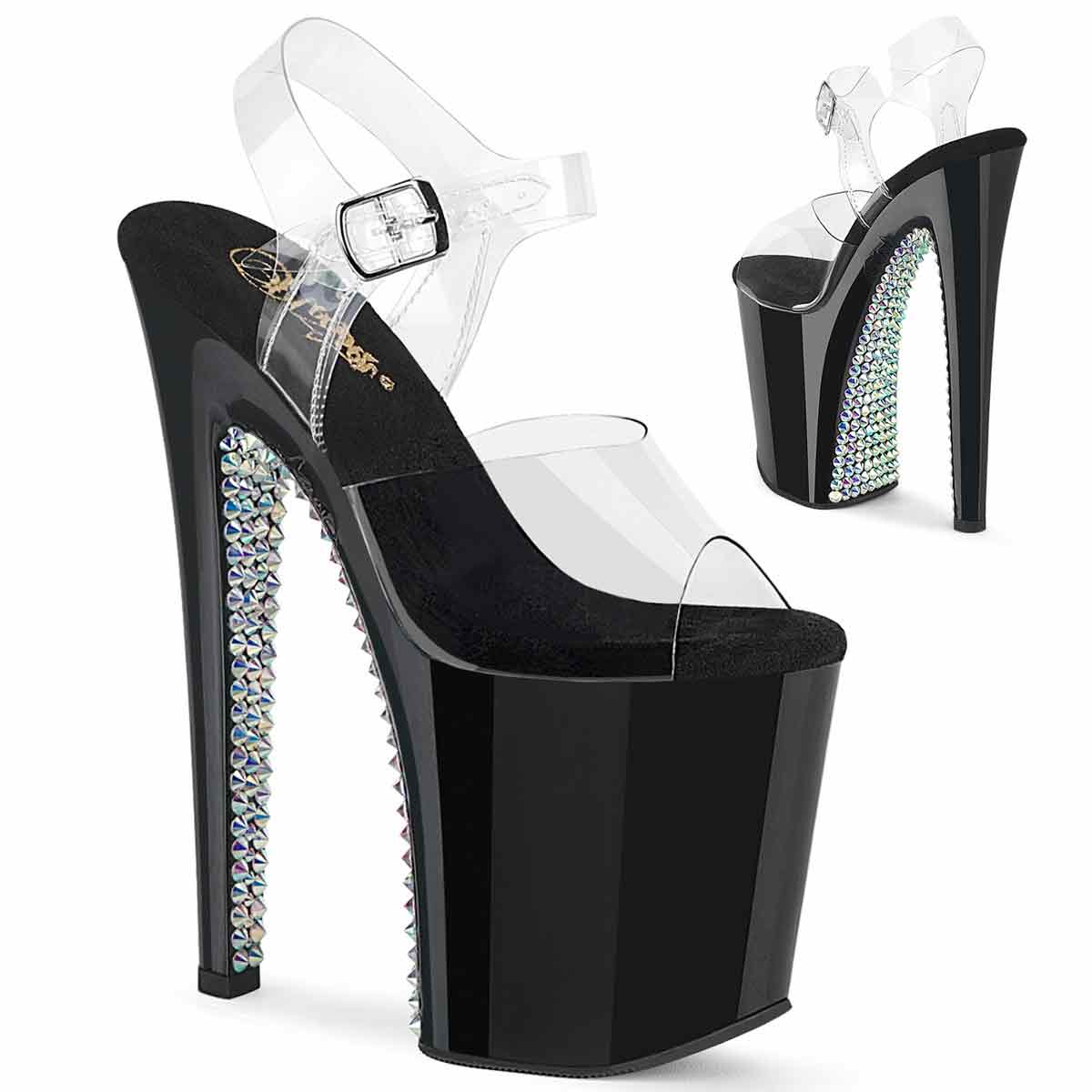 xtreme-808sprs-cbsmc__84155.1744269409.jpg XTREME-808SPRS, 8 Inch Heel Platform Ankle Strap Sandal with Spiked Rhinestones