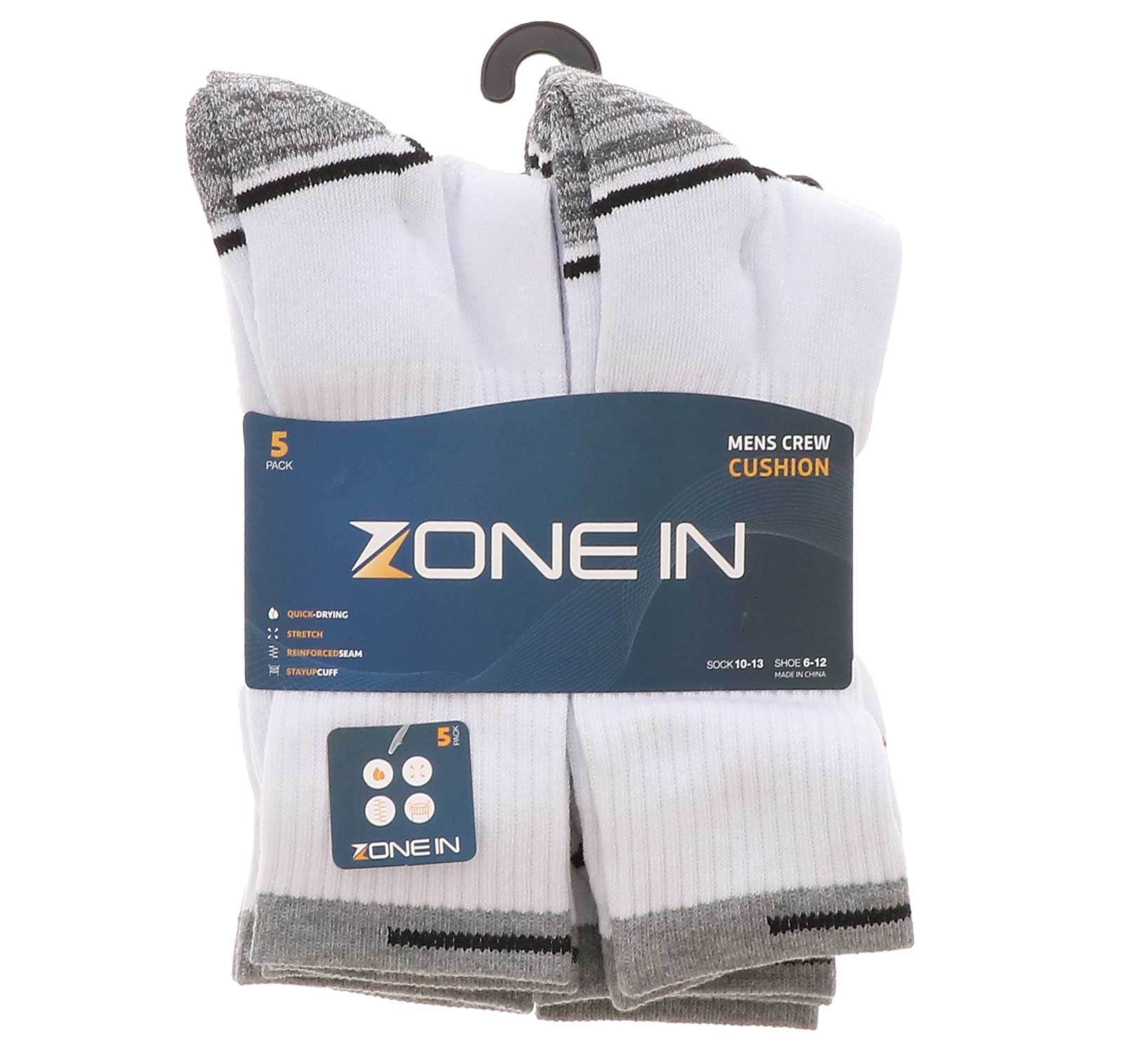 Zone In 5PK Men’s Crew Socks