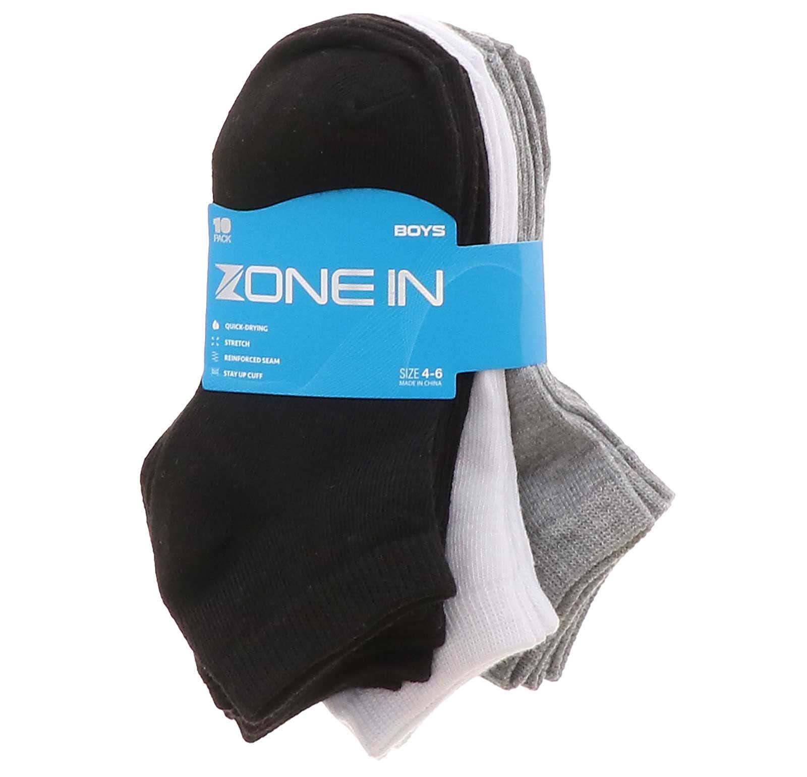 zonein-59615-bwg-boys10pkflatknitsock-black01.jpg Zone In 10PK Youth Kids’ Ankle Socks